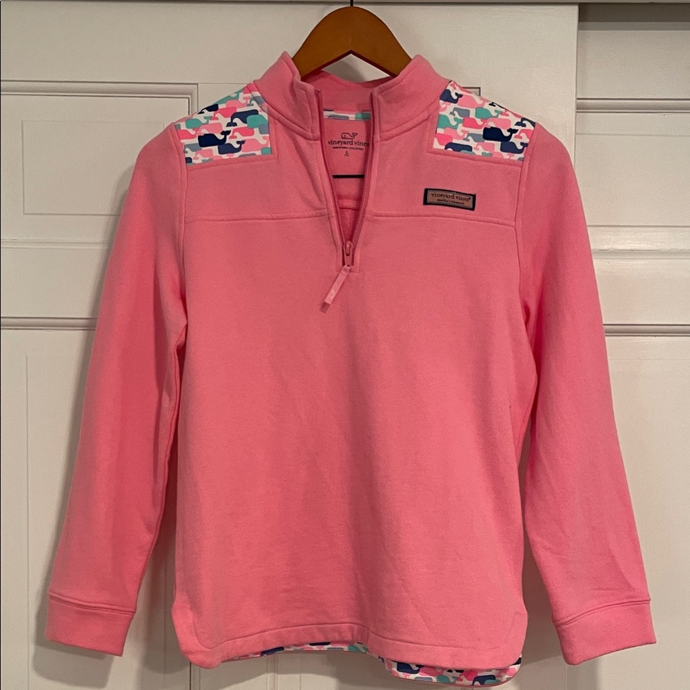 Vineyard Vines Pink Whale Pattern Quarter-Zip Kids Sweatshirt